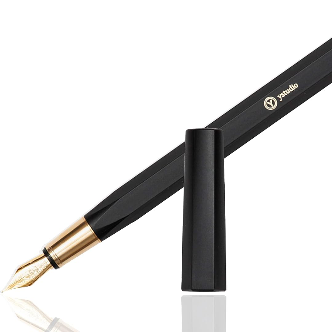 Ystudio | Fountain Pen | Resin Series | Acrylic Brass Black | Fine Nib