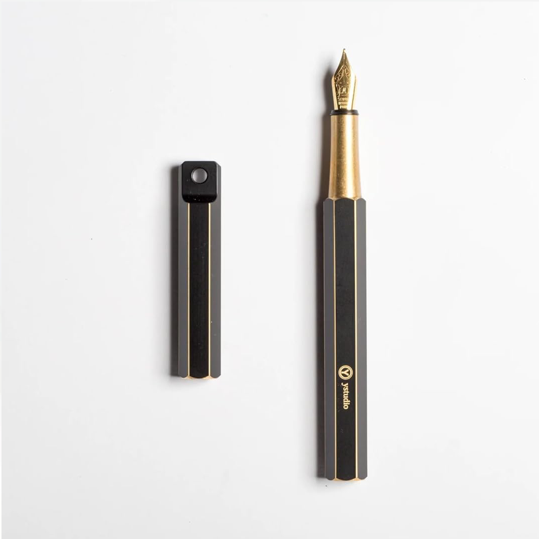 Ystudio Classic Revolve Portable Fountain Pen – Black Metal (Medium Nib)