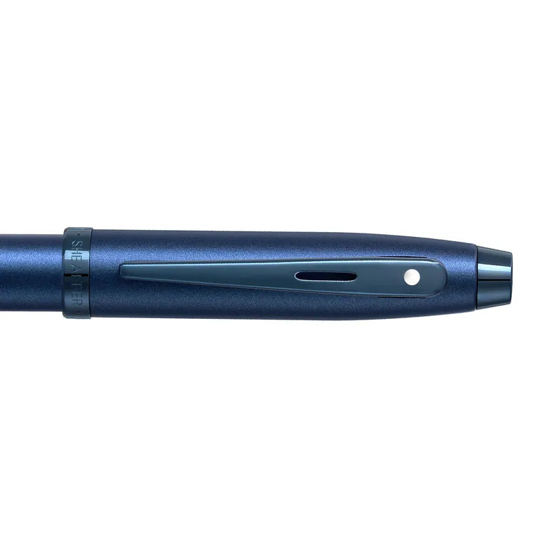 Sheaffer 100 9371 Satin Blue With PVD Blue Trim Fountain Pen Medium Nib