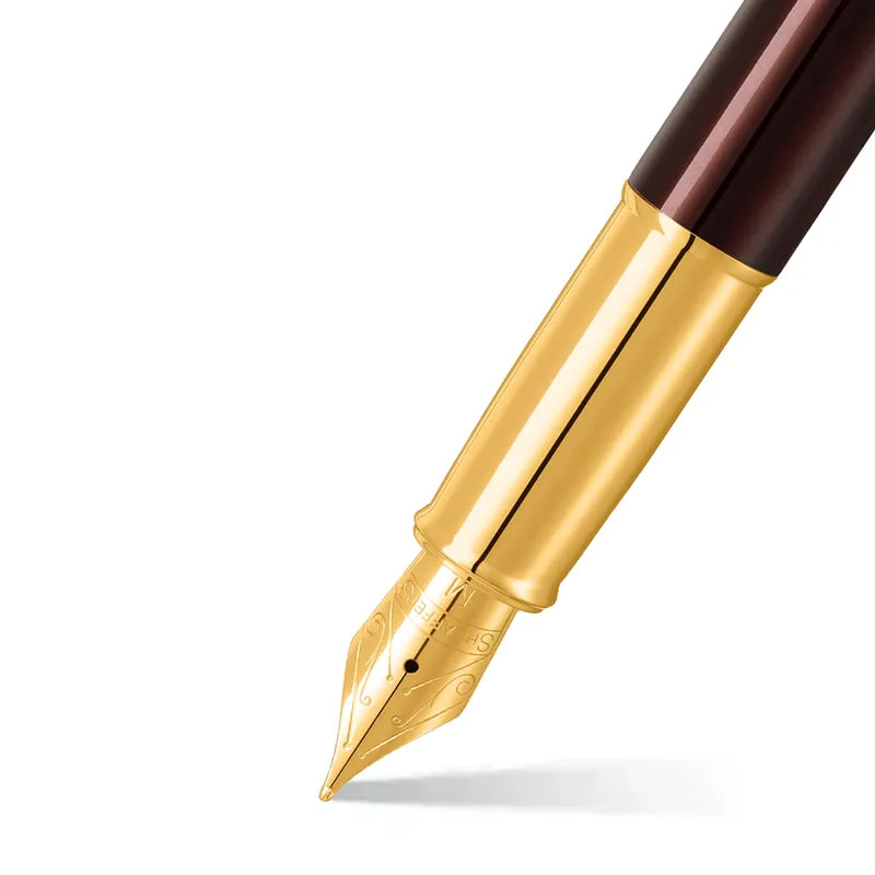 Sheaffer 100 9370 Glossy Coffee Brown With PVD Gold-Tone Trim Fountain Pen Medium Nib