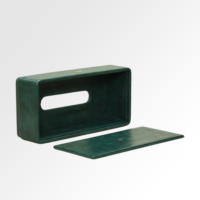 Unmet Desire Tissue Box Holder for Home and Office in Premium Faux Leather | Size: 9.5 x 4.5 x 2.5(H) Inches | Moderno Green